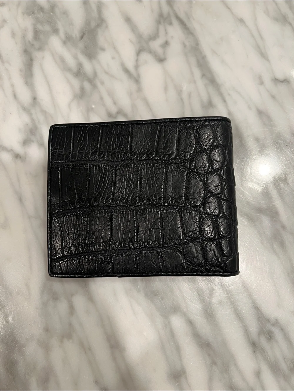 Black Croc-Embossed Leather Bi-Fold Wallet - Men